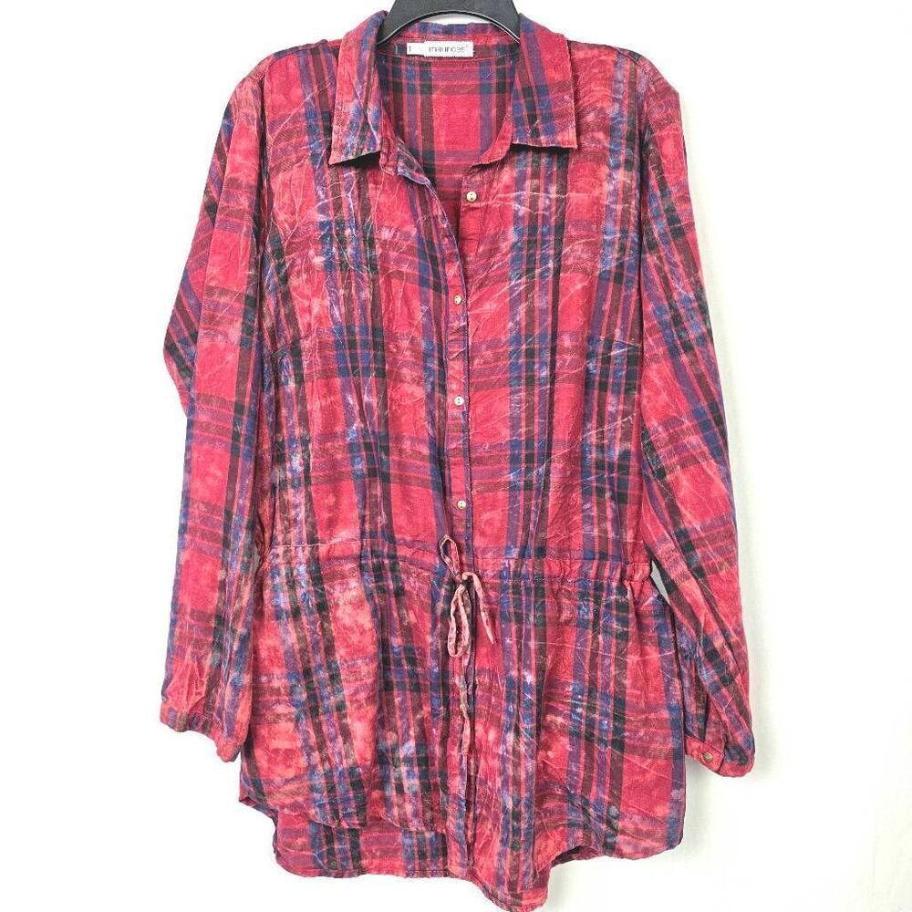 Maurices Plaid Tie Waist Tunic Shirt Women 1x